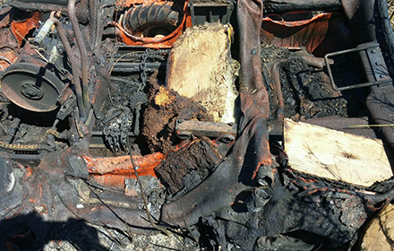 A 6 wheel UTV that was destroyed by the fire.