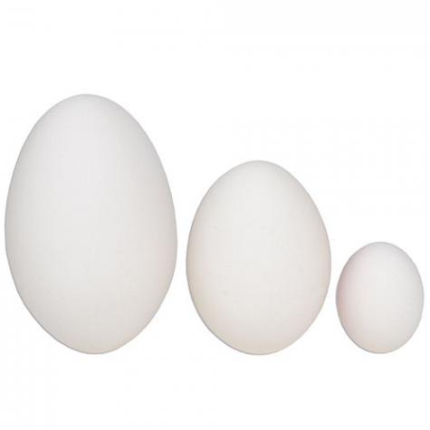 Sizes: Goose egg (3"), Chicken egg (2-1/4") and Quail egg (1-1/4").